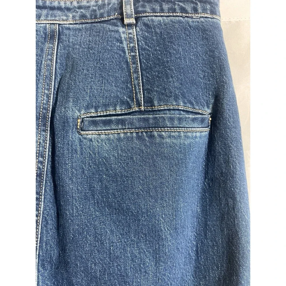 Anthro Pilcro Woman's 8 Denim Skirt Button Front Midi Med Wash Double Waist